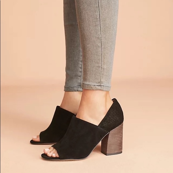 Anthropologie Franco Sarto Ellison Leather Suede Mules Shooties Block Heels - Picture 11 of 11